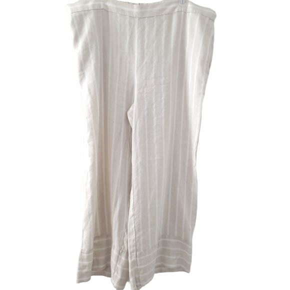 Loft Linen Blend Stripe Wide Leg Pants XL Beige White Lagenlook Coastal Grandma - Picture 1 of 4